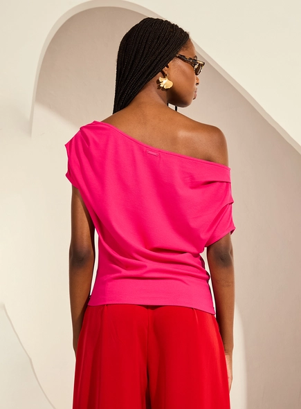 Blusa Ajustada Ombro A Ombro Drapeada De Malha