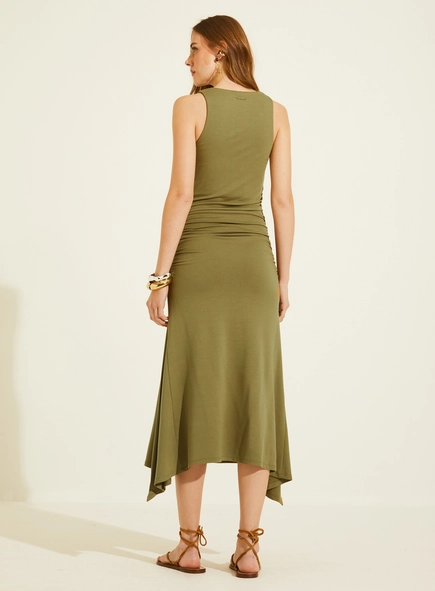Vestido Maxi Midi De Malha Com Franzidos