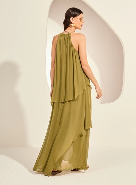 Vestido Longo Amplo Assimétrico Em Camadas