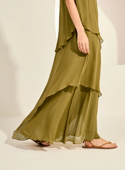 Vestido Longo Amplo Assimétrico Em Camadas