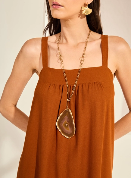 Vestido Midi Amplo De Alças Largas Decote Reto