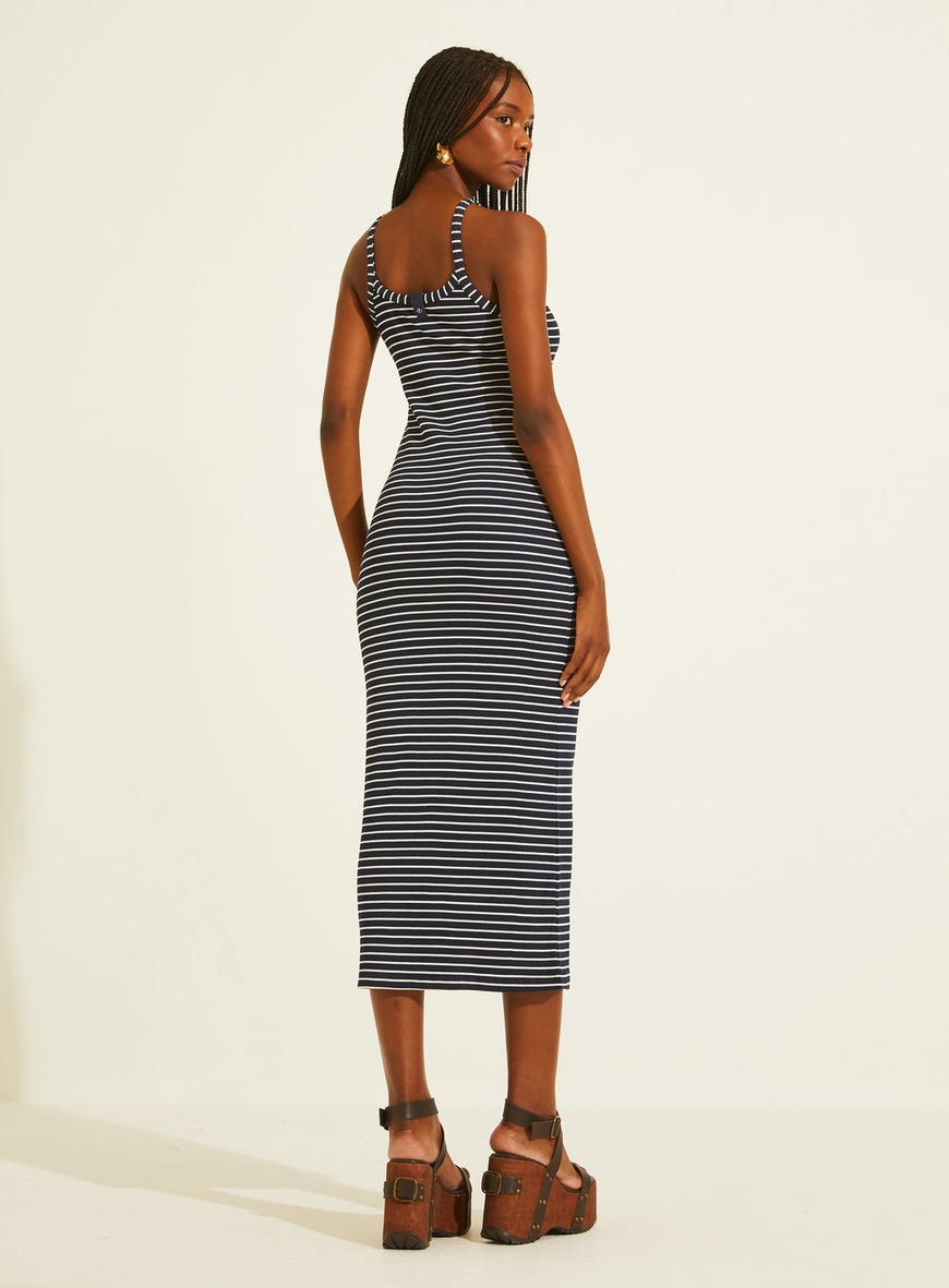 Vestido Midi Justo Canelado Listrado Estampados