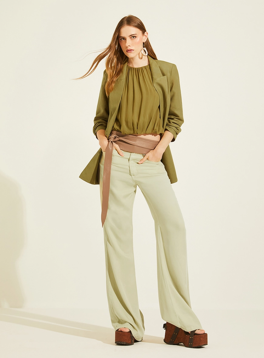 Blazer Alfaiataria Alongado Reto Feminino Verde