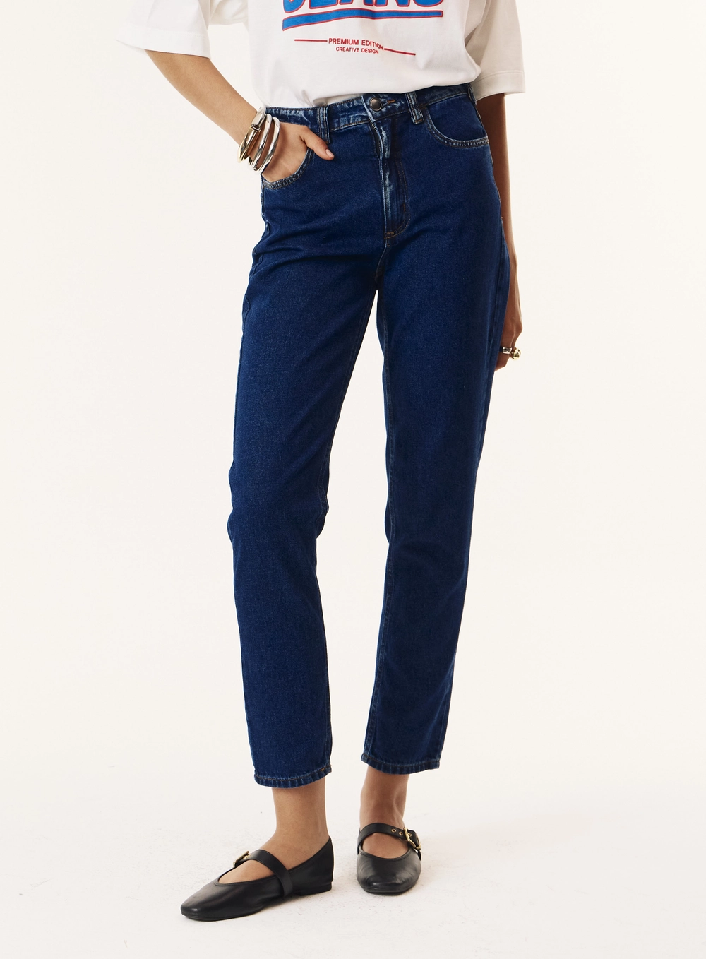 Calça Jeans Mom Lavagem Escura Feminina - Madrid Índigo