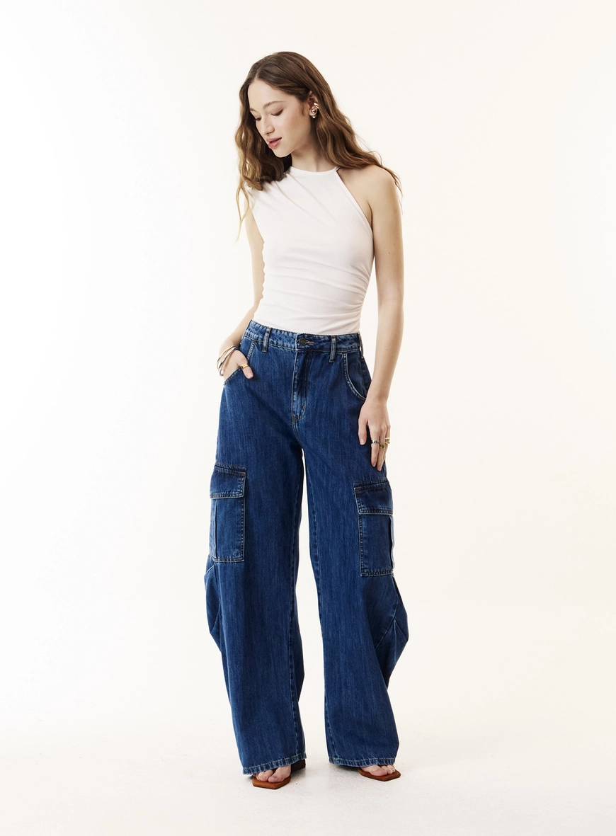 Calça Jeans Com Bolsos Cargos Feminina - Dublin