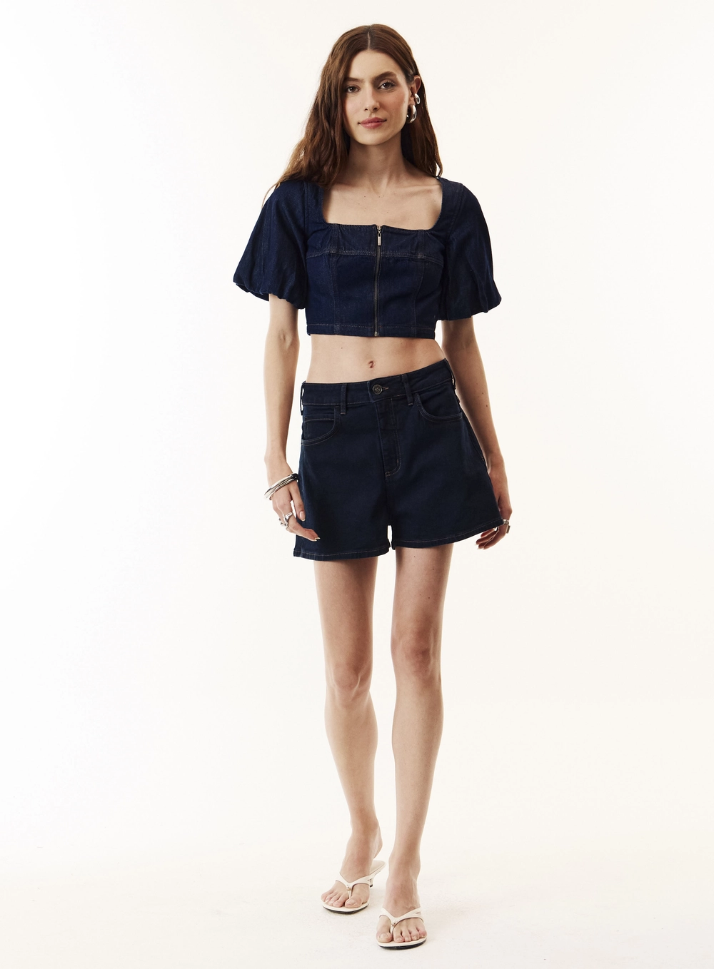 Short Jeans Reta Com Bolsos - Cancun Stretch Índigo