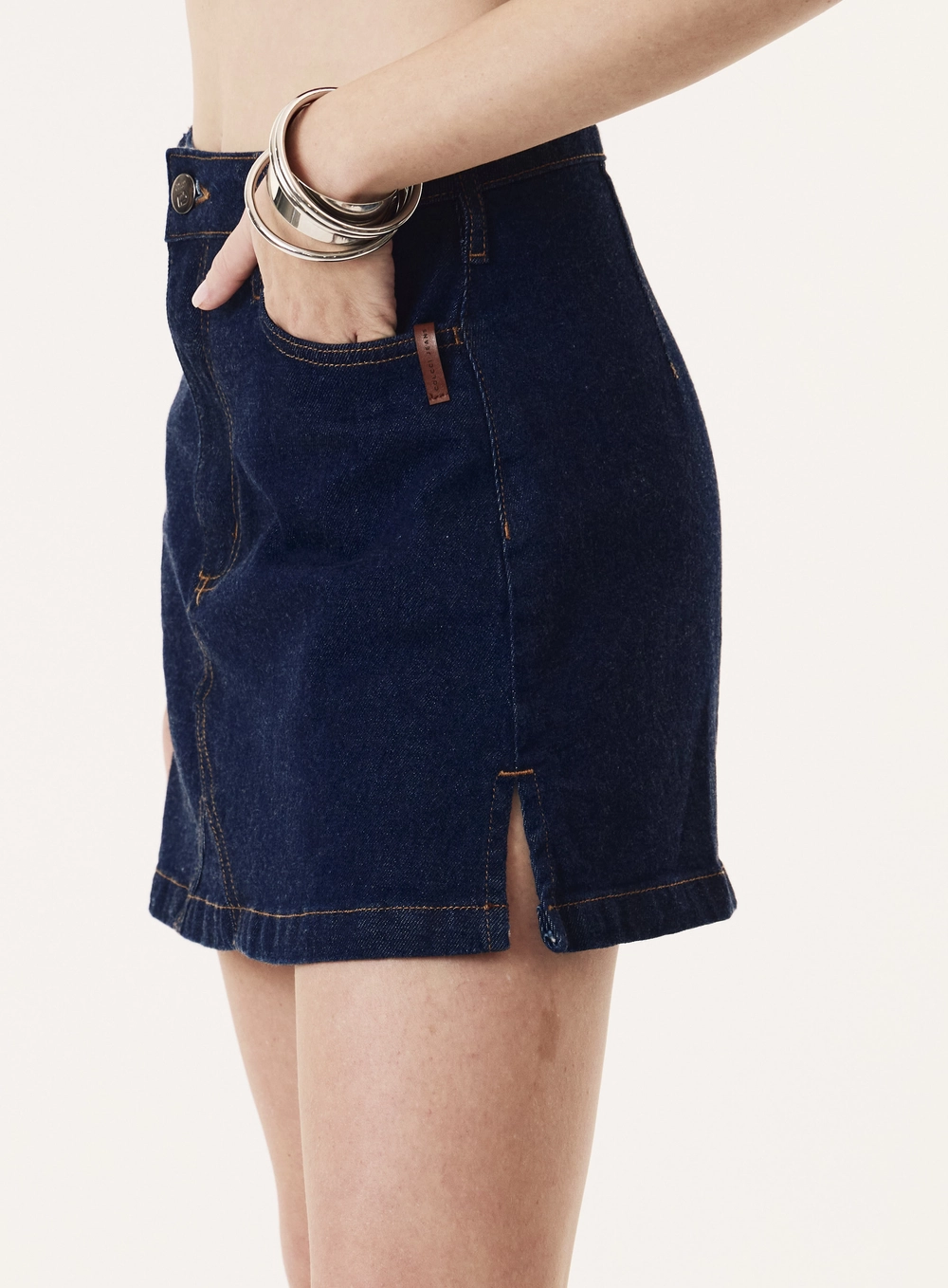 Saia Jeans Reta Evasê Cintura Alta Feminino Índigo
