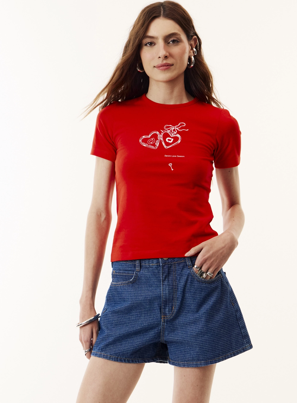 Camiseta Slim Fit Ajustada Estampada Feminina Vermelho