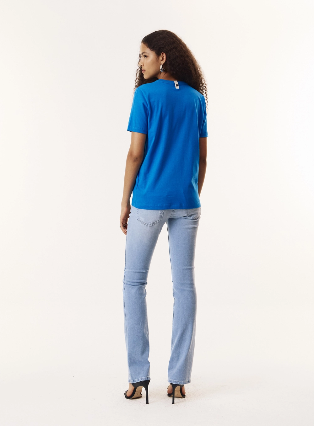 Camiseta Regular Fit Reta Com Estampa Feminina Azul