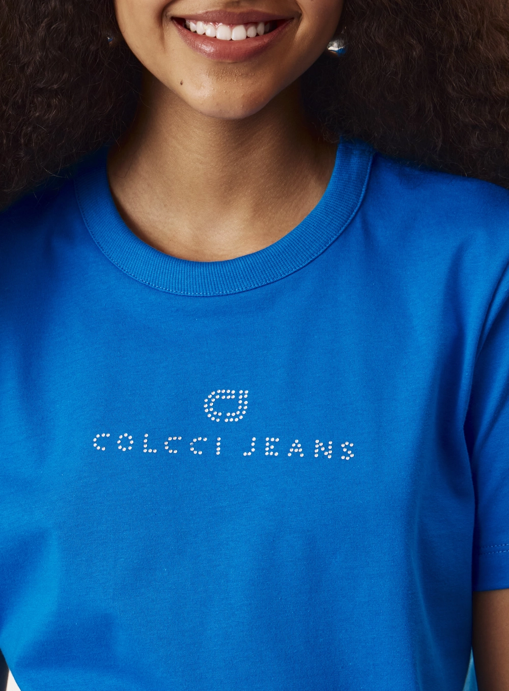 Camiseta Regular Fit Reta Com Estampa Feminina Azul