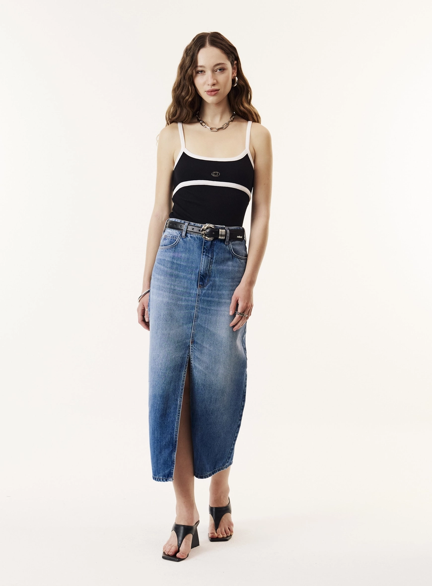 Regata Slim Fit Contrastante Alças Finas Feminina