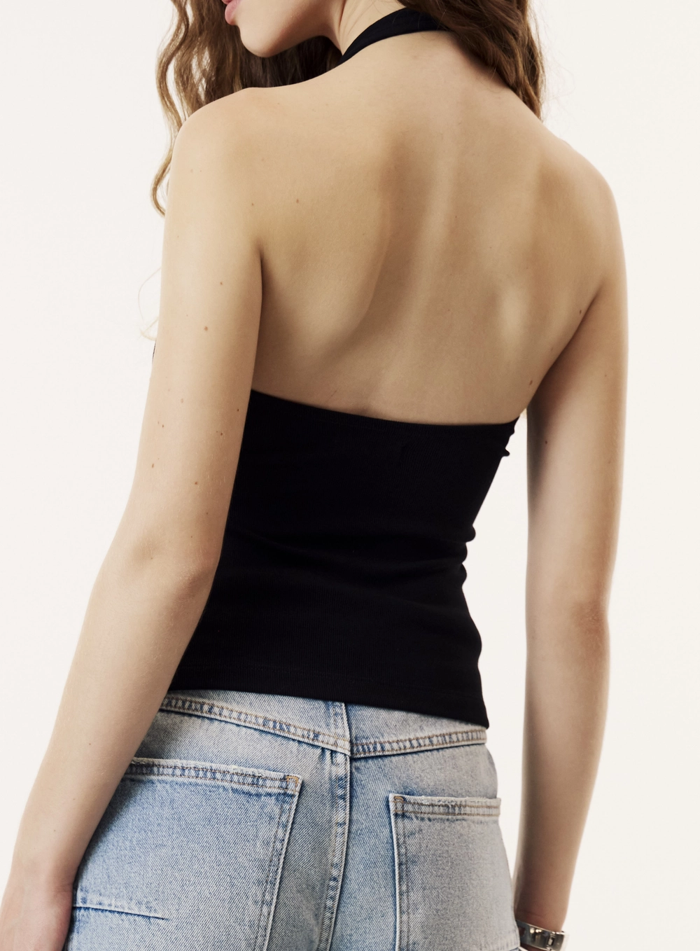 Regata Slim Fit Halter Neck Costas Nuas Feminina Preto