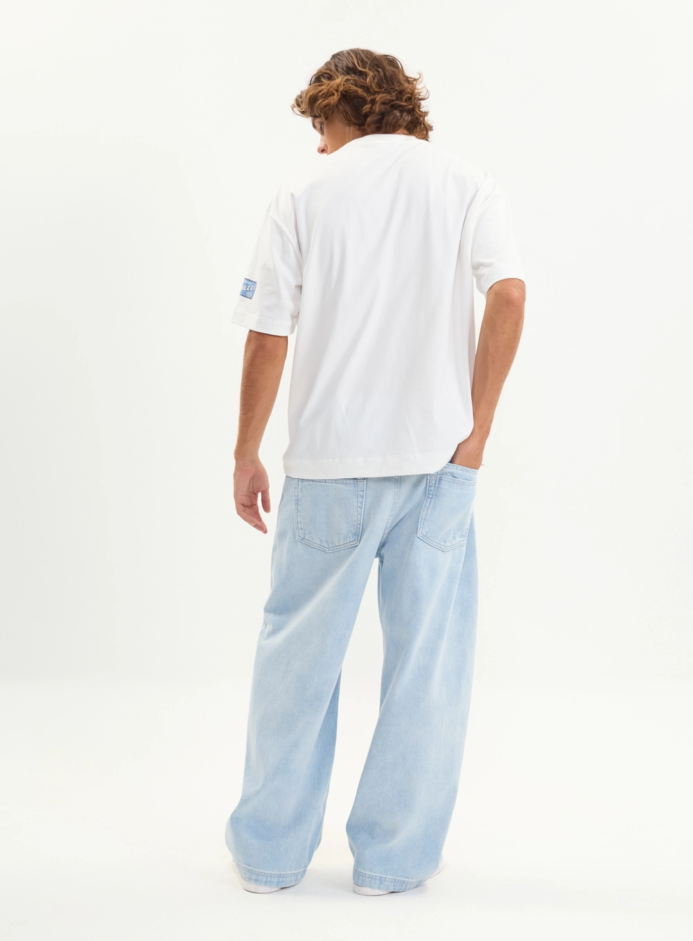 Calça Jeans Barrel Men Pernas Amplas Lavagem Clara Índigo