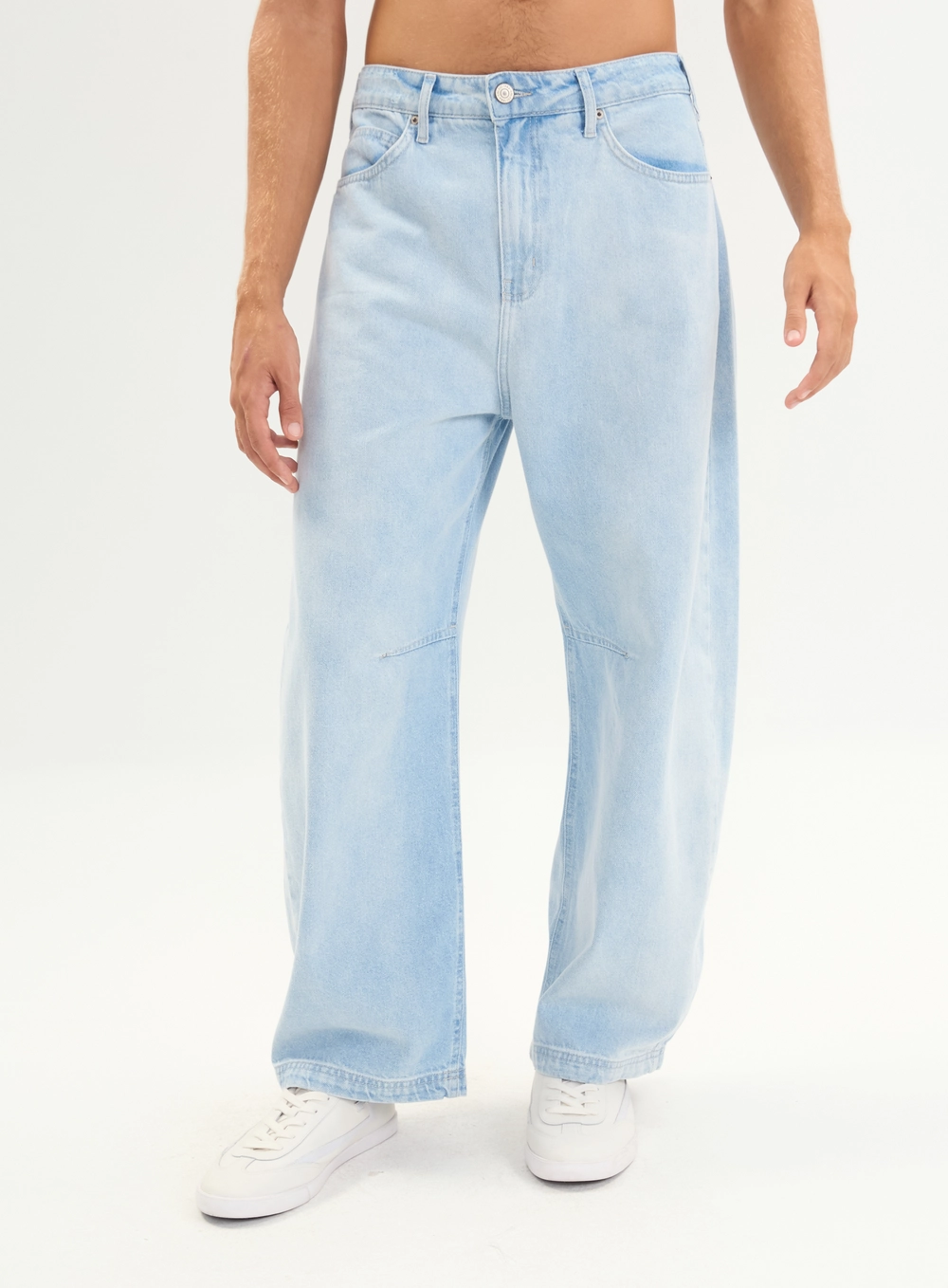 Calça Jeans Barrel Men Pernas Amplas Lavagem Clara Índigo