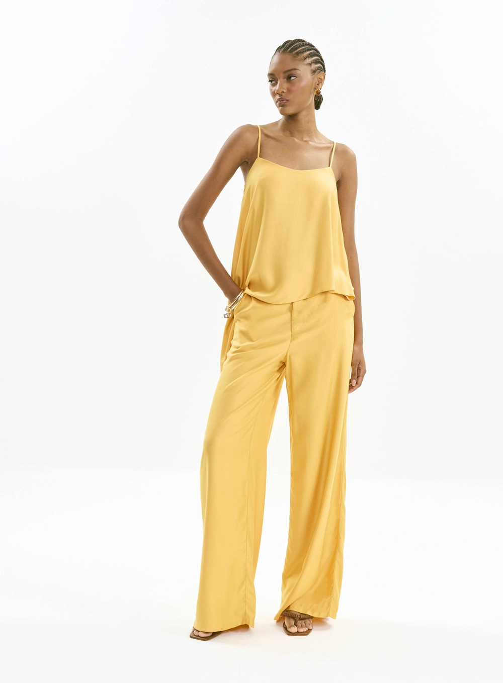 Calça Alfaiataria Barril Cintura Alta - Joana Amarelo