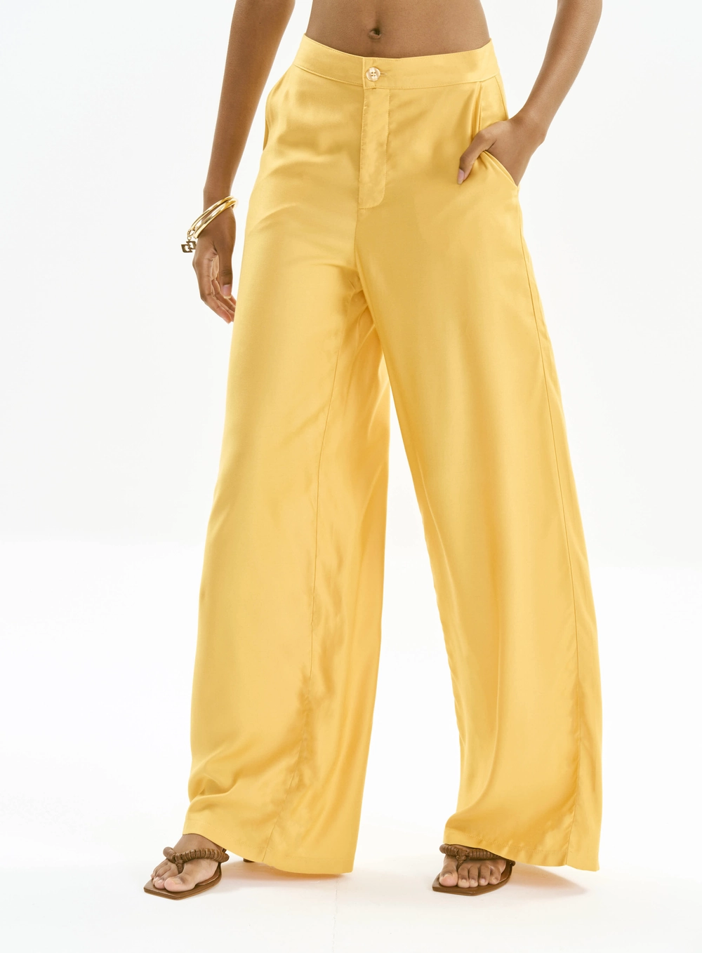Calça Alfaiataria Barril Cintura Alta - Joana Amarelo