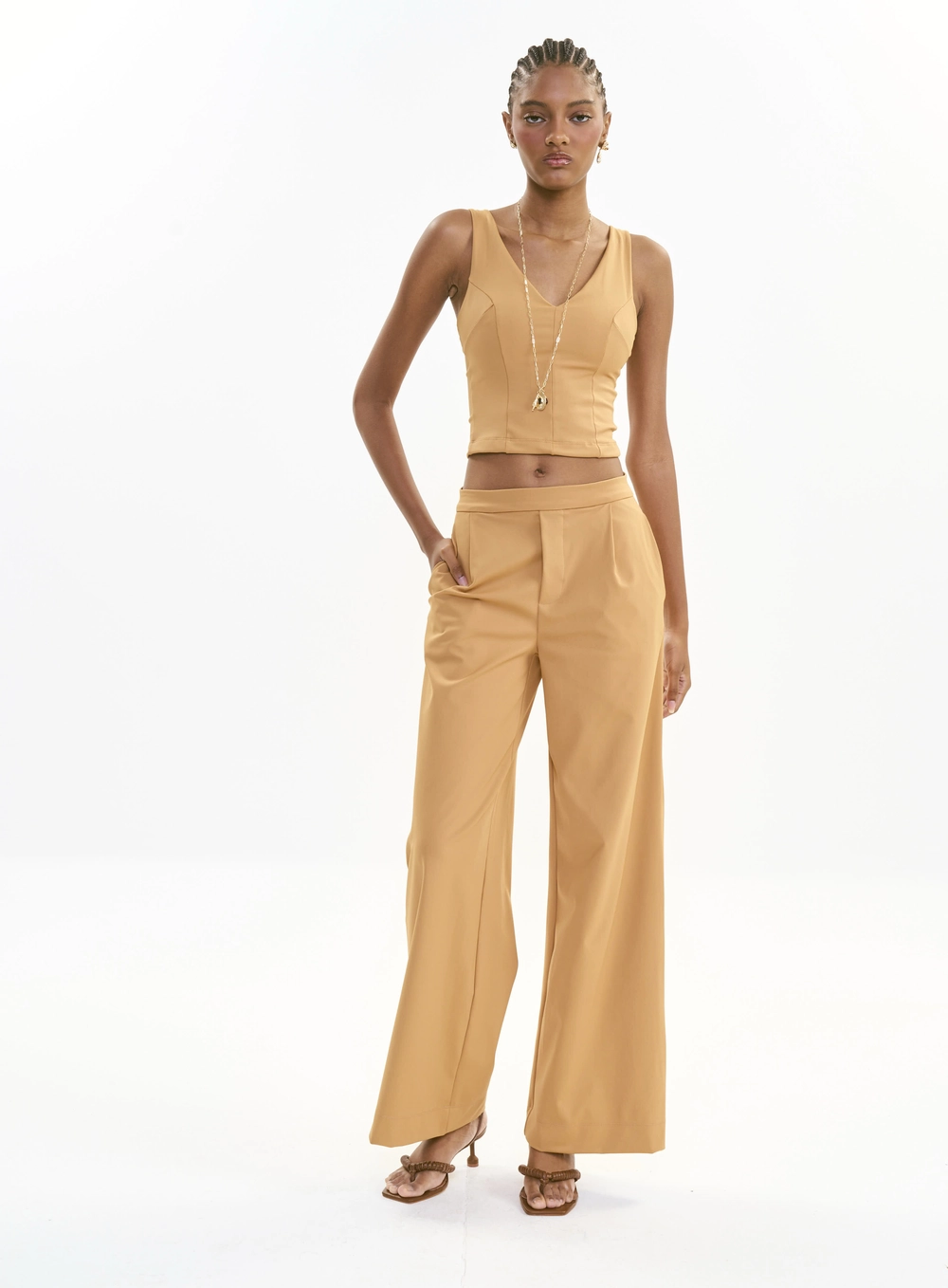 Calça Alfaiataria Feminina - Joana Marrom