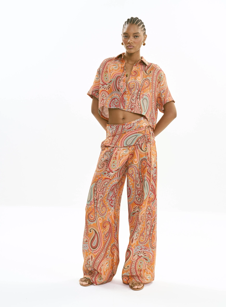 Calça Wide Alfaiataria Estampada - Emma