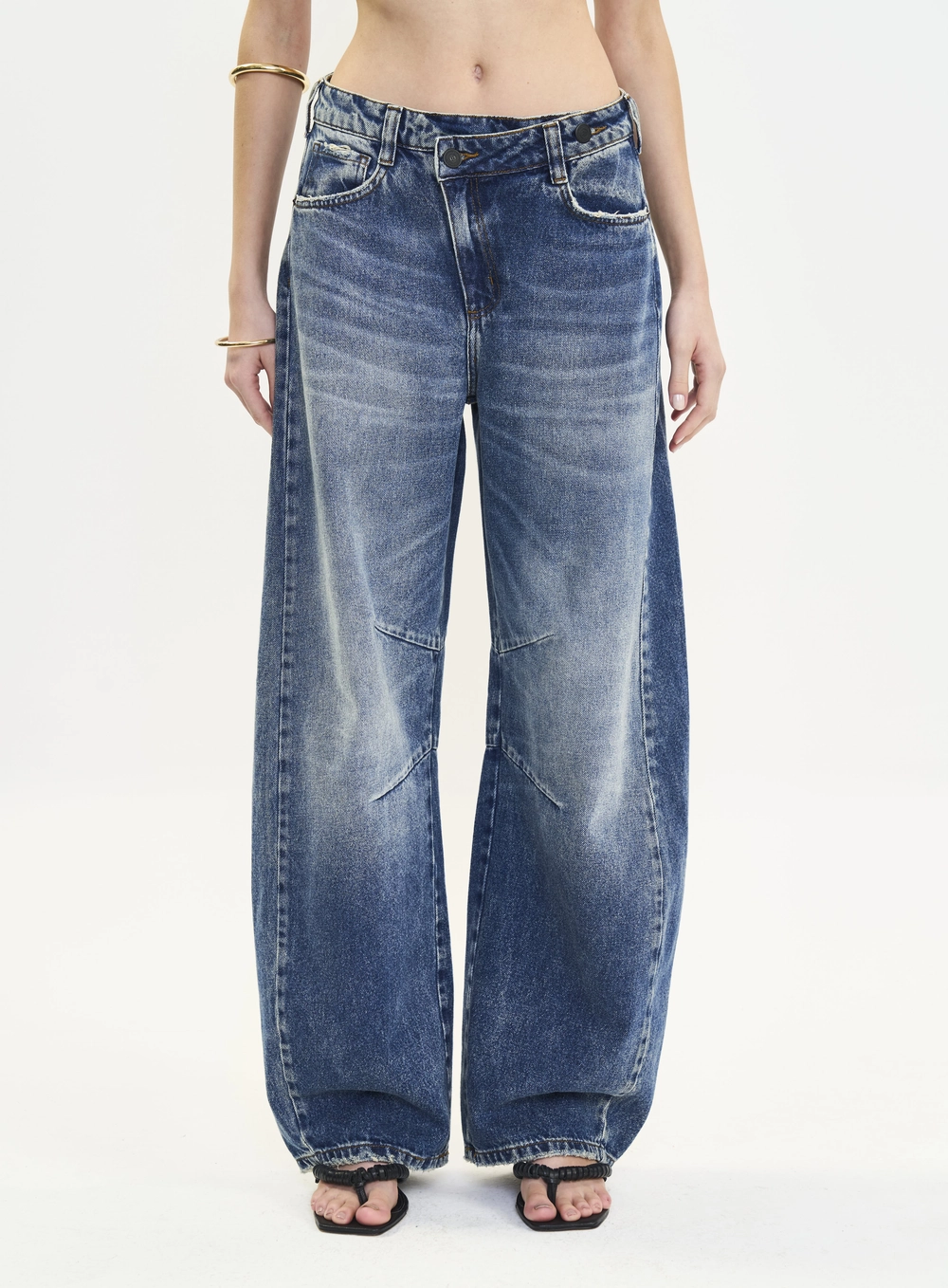 Calça Jeans Feminina Barril Cós Com Transpasse Índigo