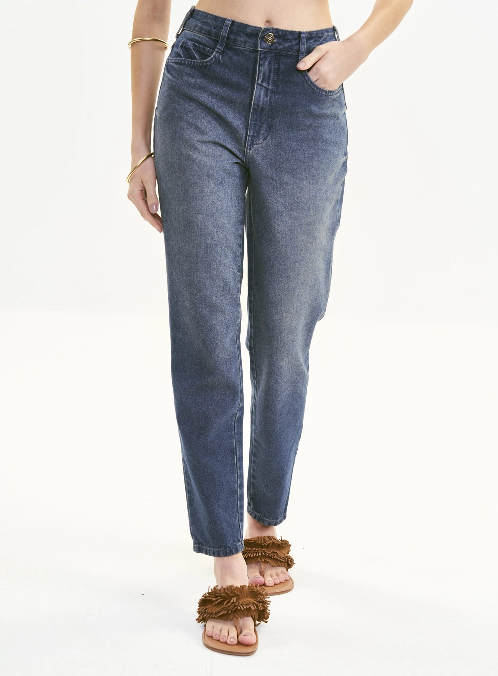 Calça Jeans Feminina Boot Cut Cintura Alta Escura Índigo