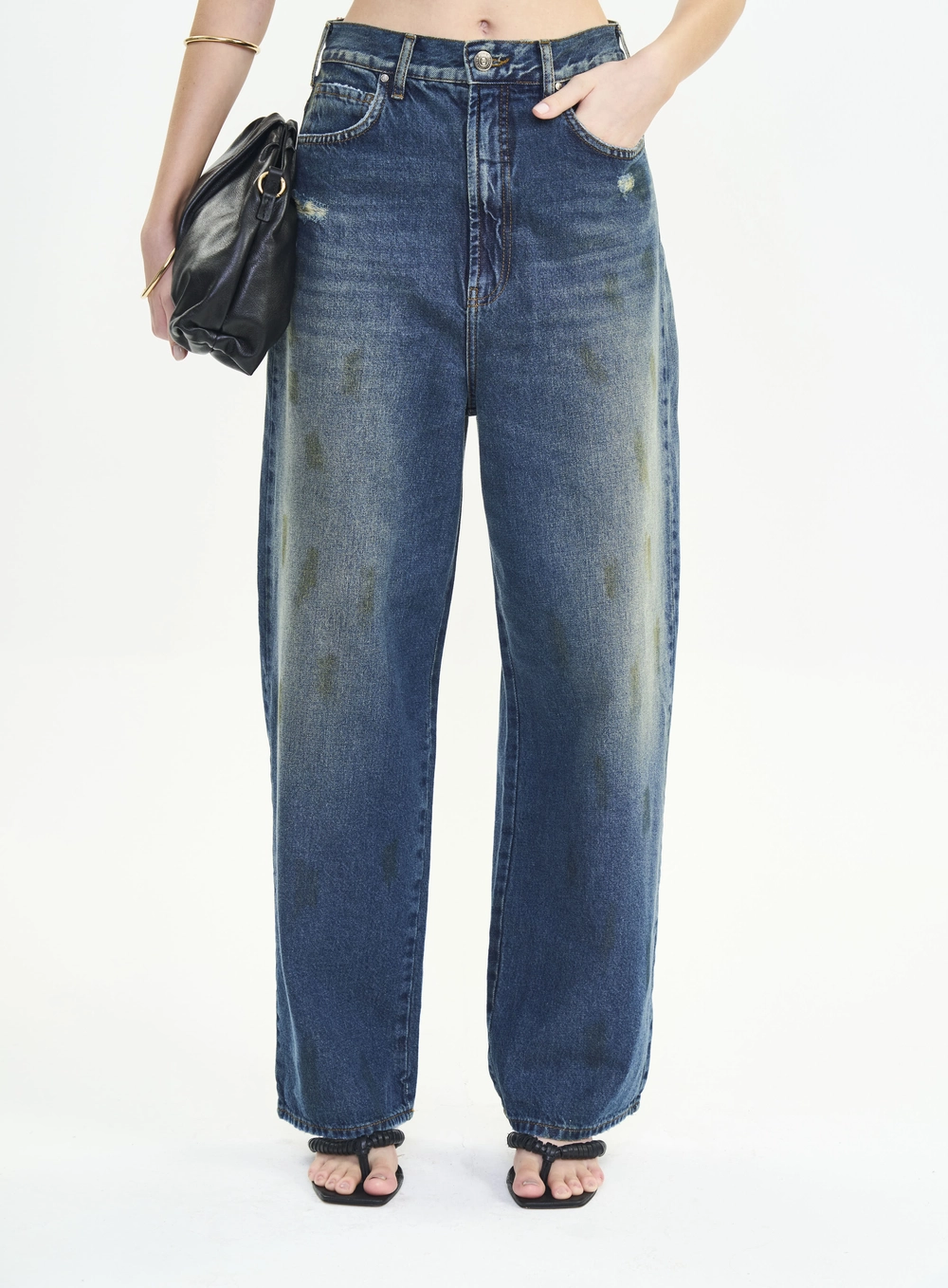 Calça Jeans Barrel Leg Com Detalhes - Livia Índigo