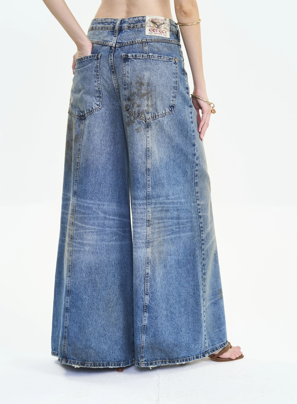 Calça Jeans Baggy Ampla Estampada - Bruna Low Índigo