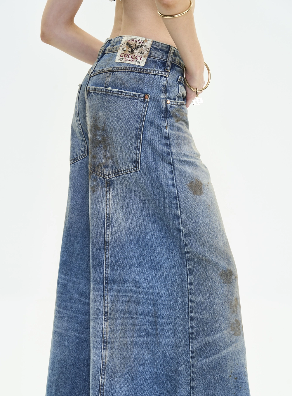 Calça Jeans Baggy Ampla Estampada - Bruna Low Índigo