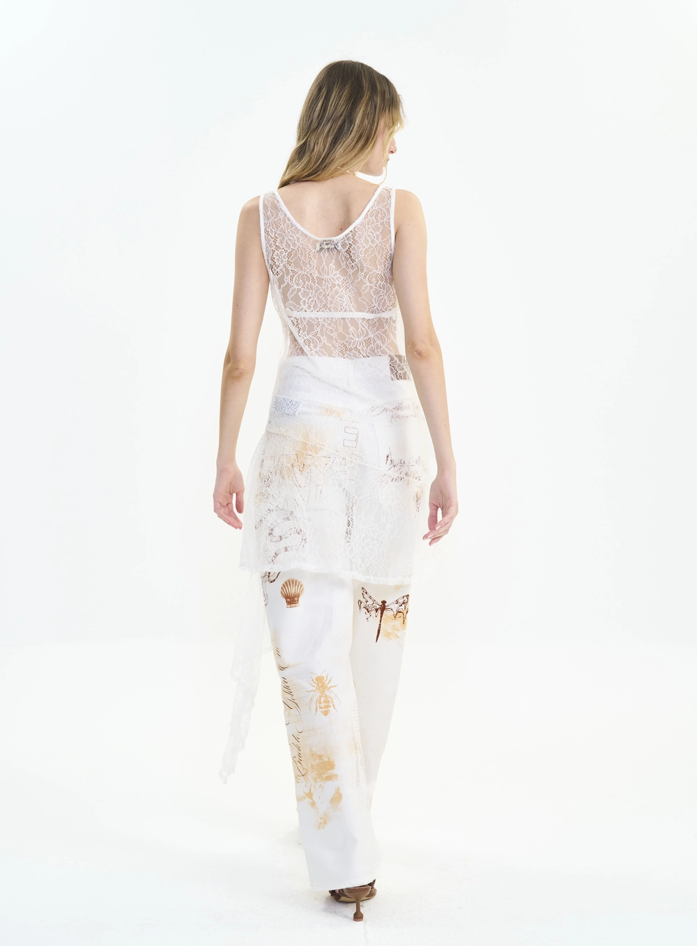 Calça Sarja Wide Leg Cintura Alta Estampada Livia Off Shell