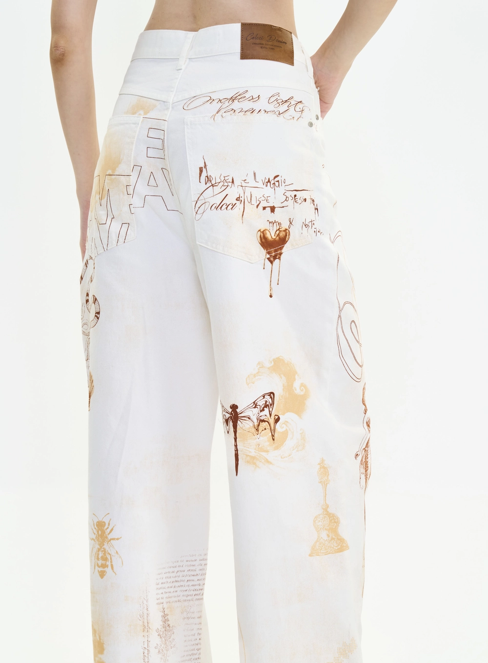 Calça Sarja Wide Leg Cintura Alta Estampada Livia Off Shell