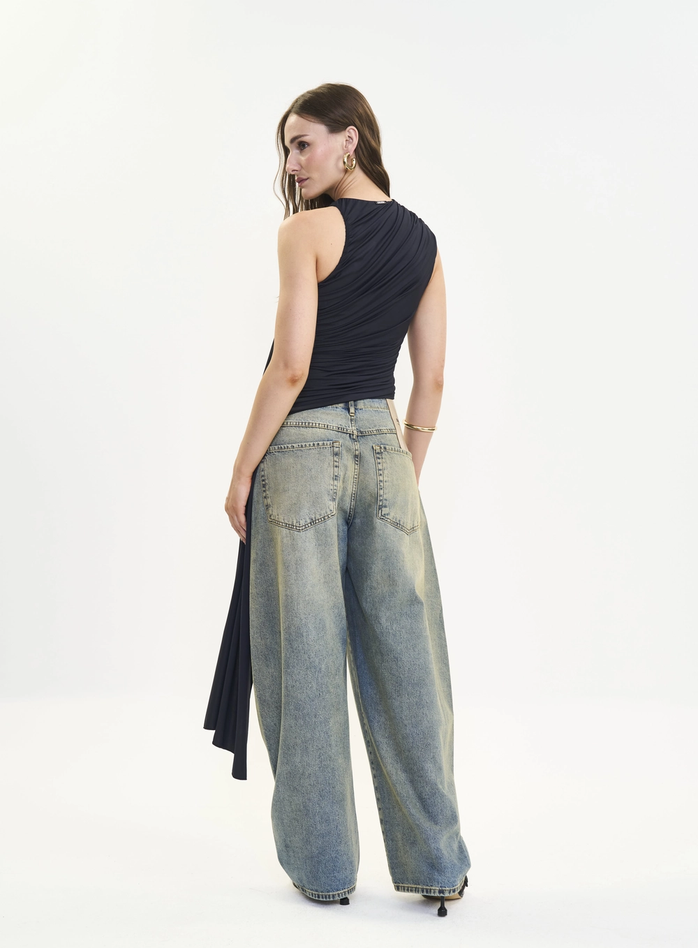 Calça Jeans Feminina Barril Estampada Índigo
