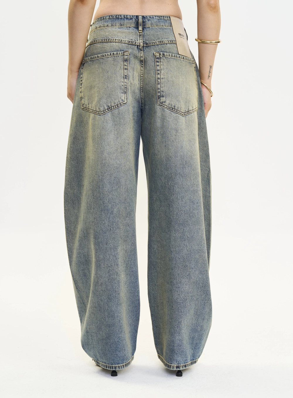 Calça Jeans Feminina Barril Estampada Índigo