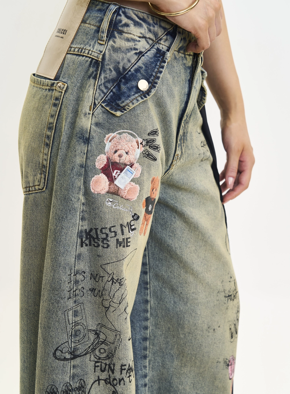 Calça Jeans Feminina Barril Estampada Índigo