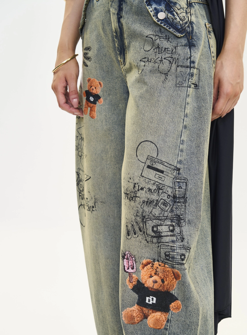 Calça Jeans Feminina Barril Estampada Índigo