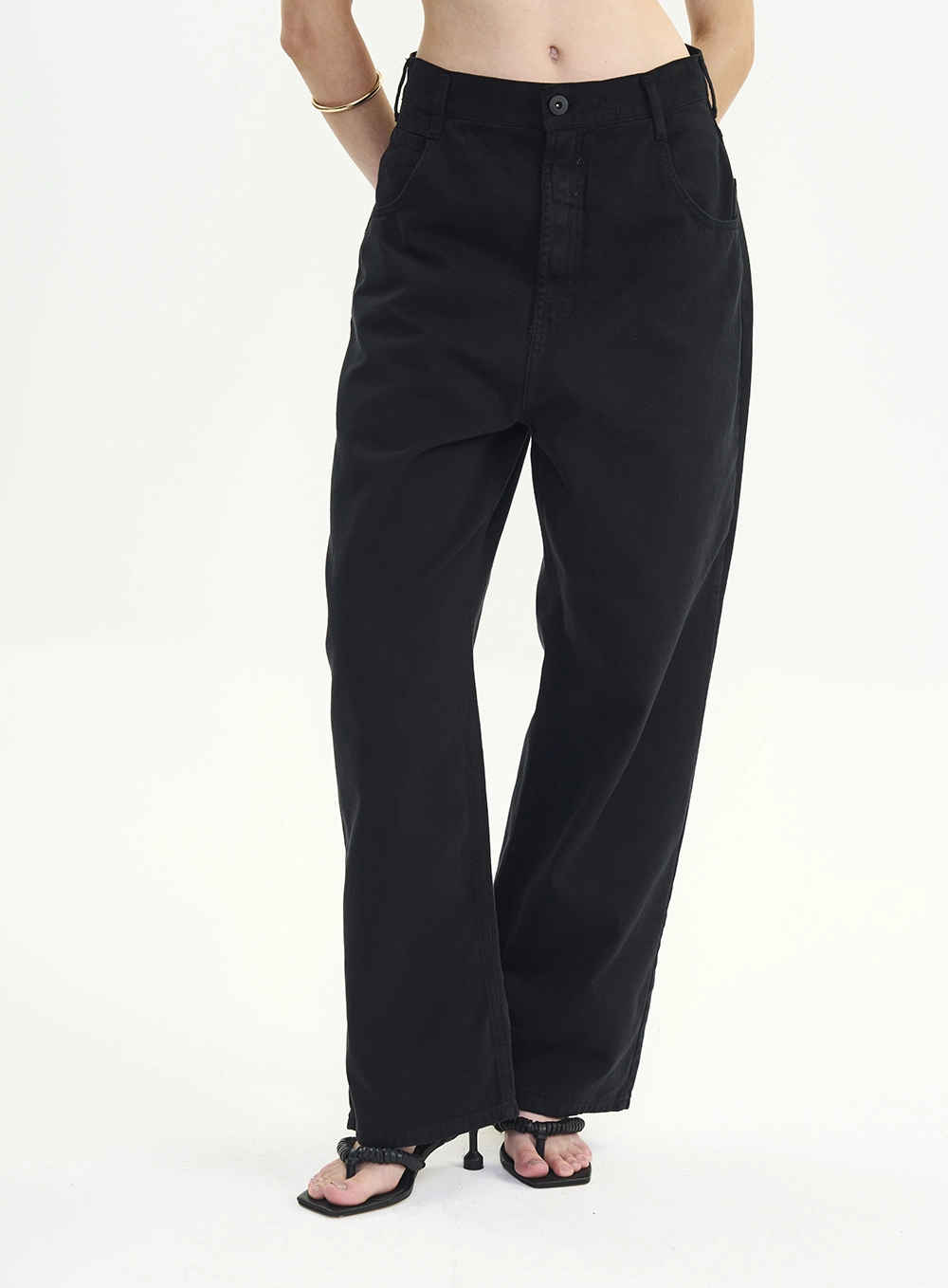 Calça Sarja Wide Leg G Cintura Média - Livia Preto