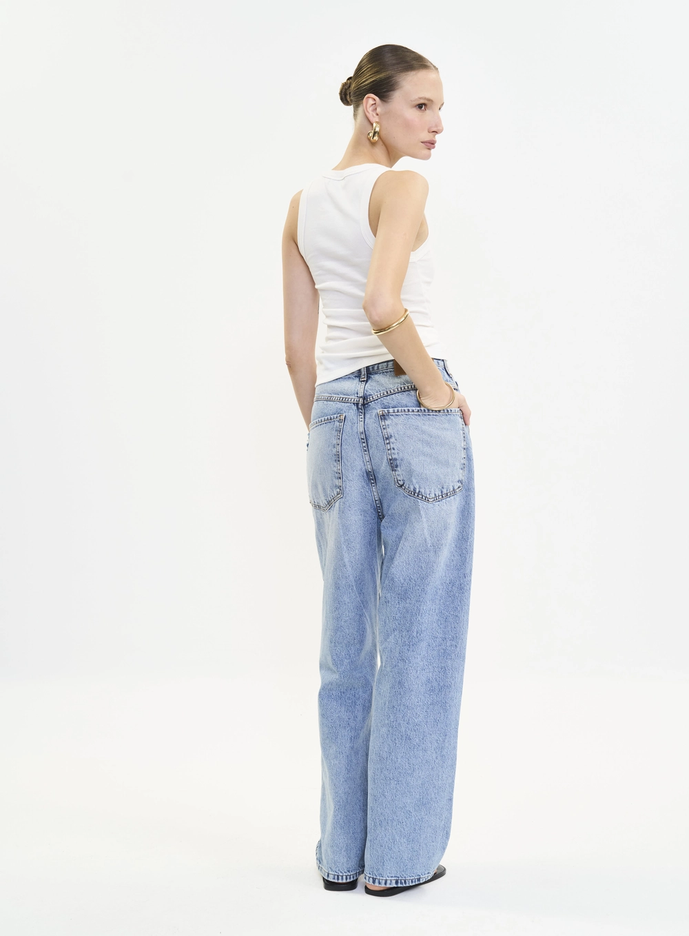 Calça Jeans Feminina Ampla Estampada - Livia Índigo