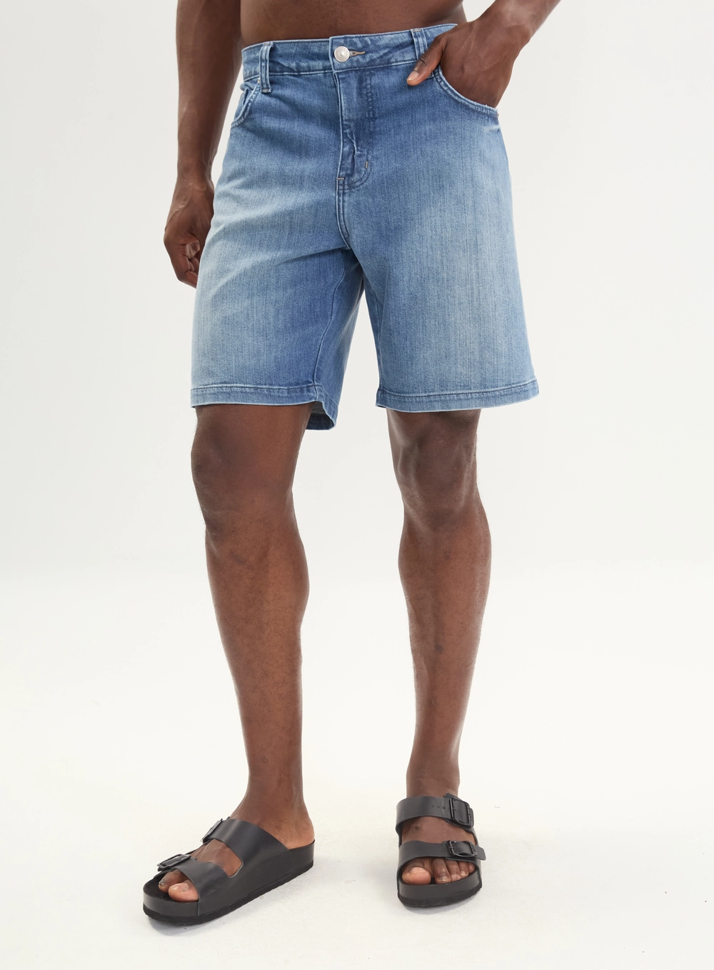 Bermuda Jeans Reta New Davi Casual Denim Índigo