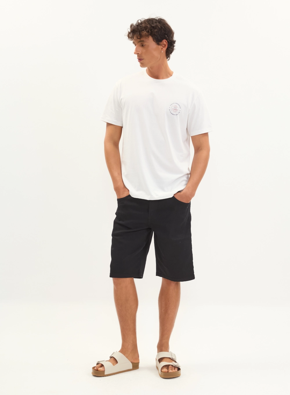 Bermuda Jeans Masculina Black Denim - Noah Indigo Preto