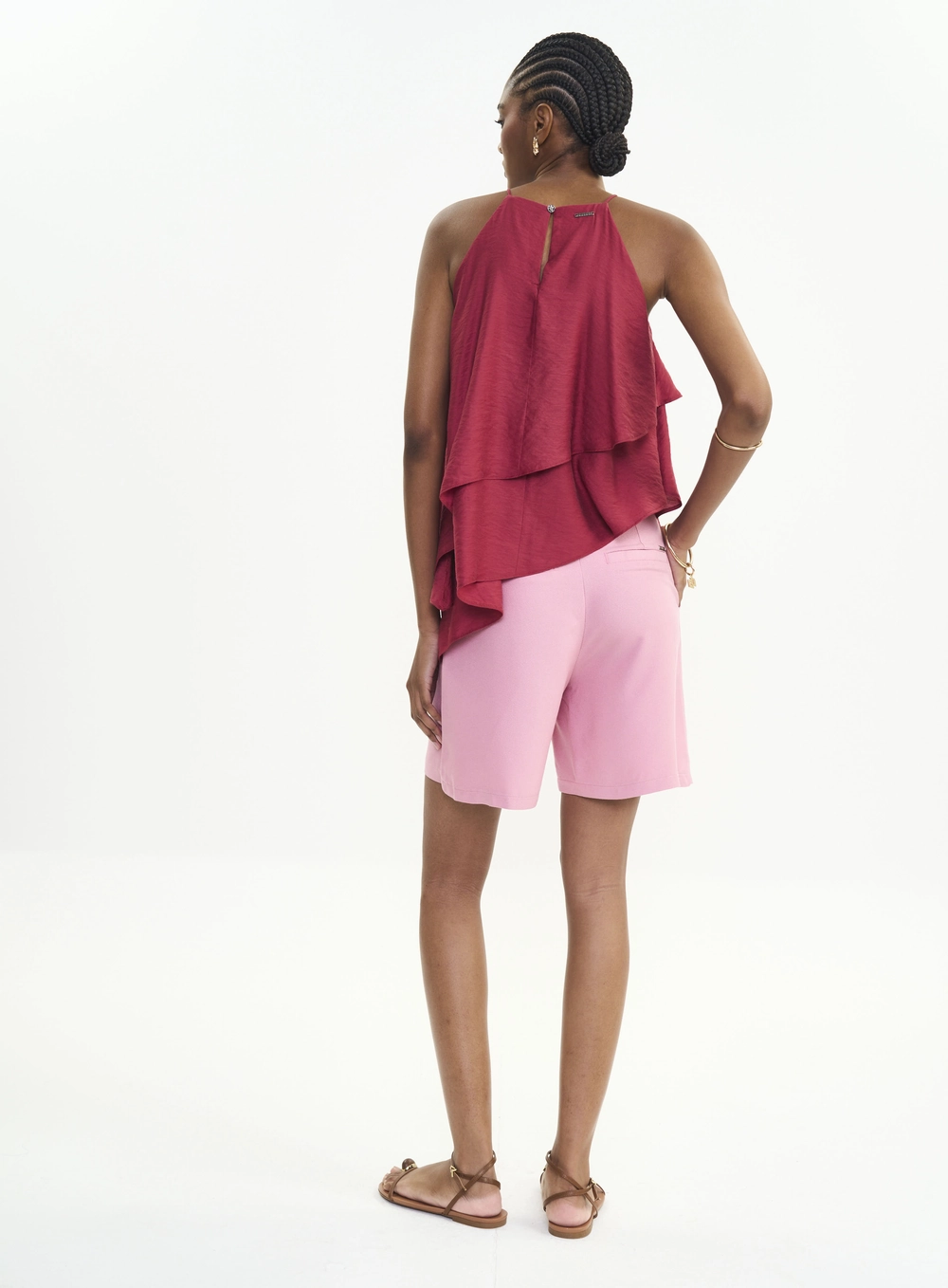 Bermuda De Alfaiataria Feminina Reta Rosa