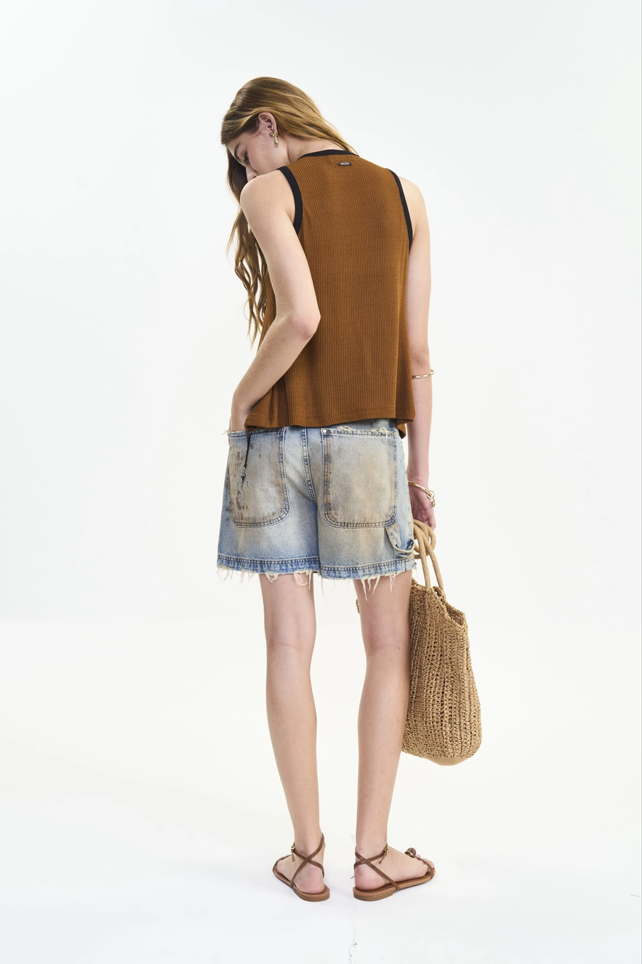 Bermuda Jeans Feminina Ampla Estampada - Bruna Low Índigo