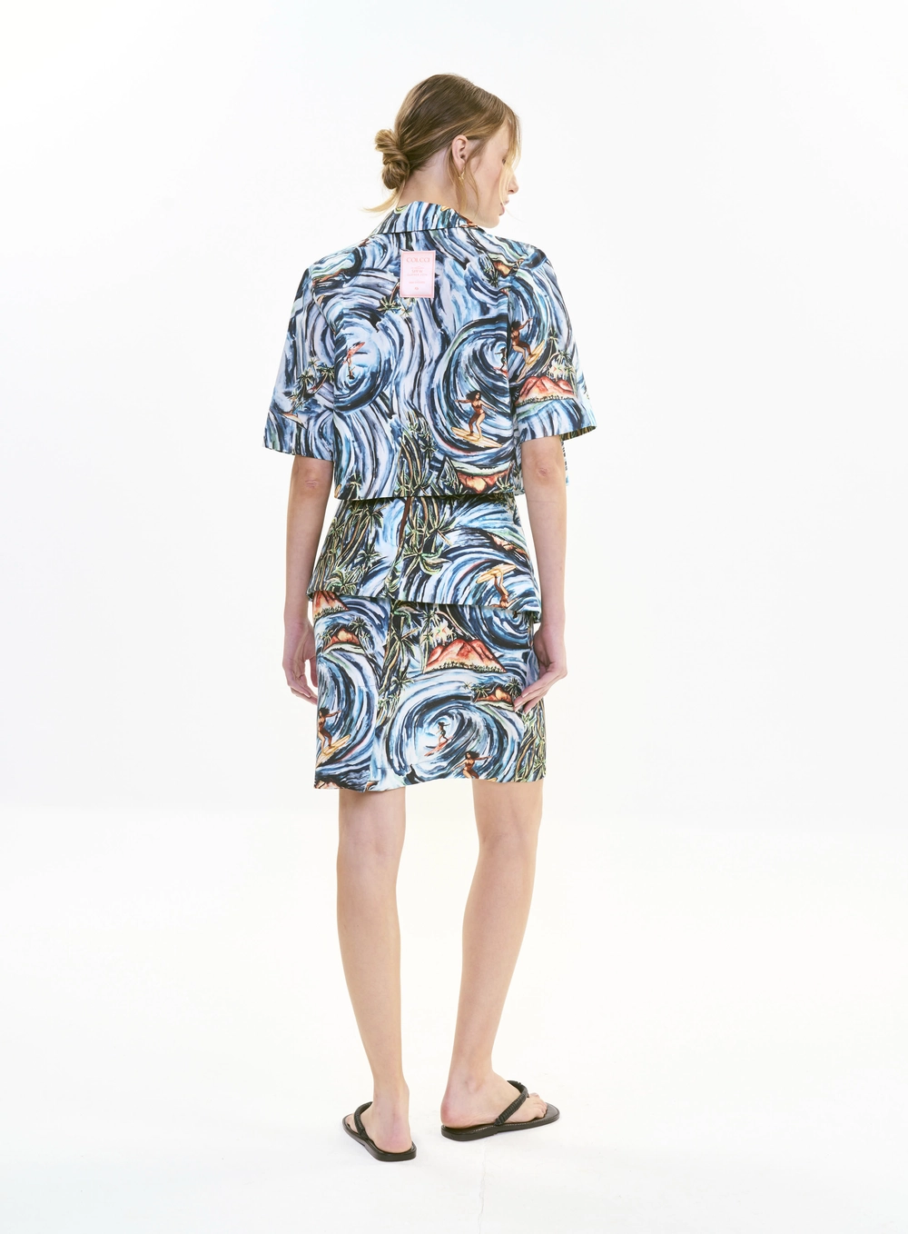 Saia Midi Alfaiataria Estampada Com Peplum Duplo Estampados