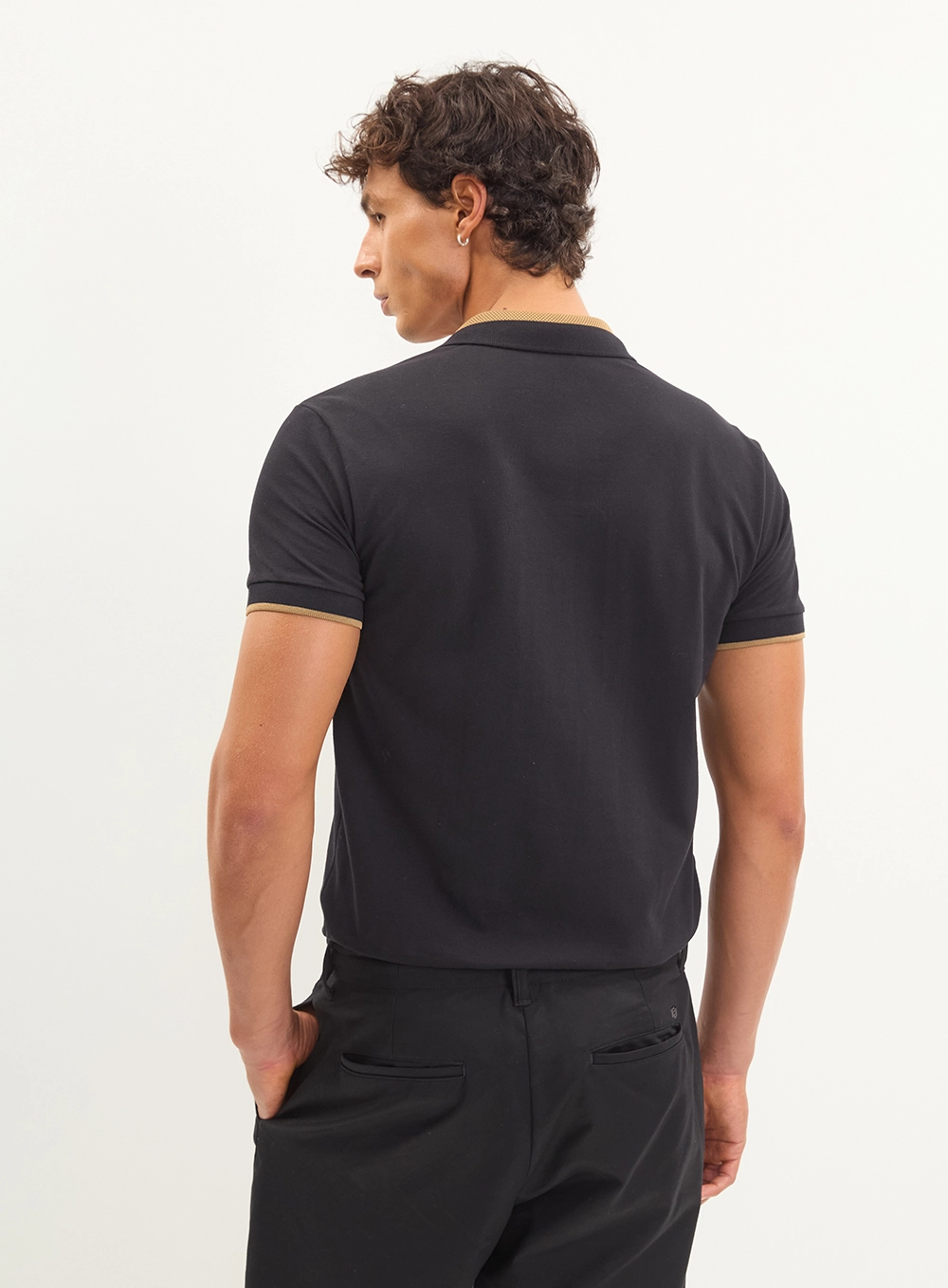 Polo Masculina Piquet Jacquard - Brasil Preto