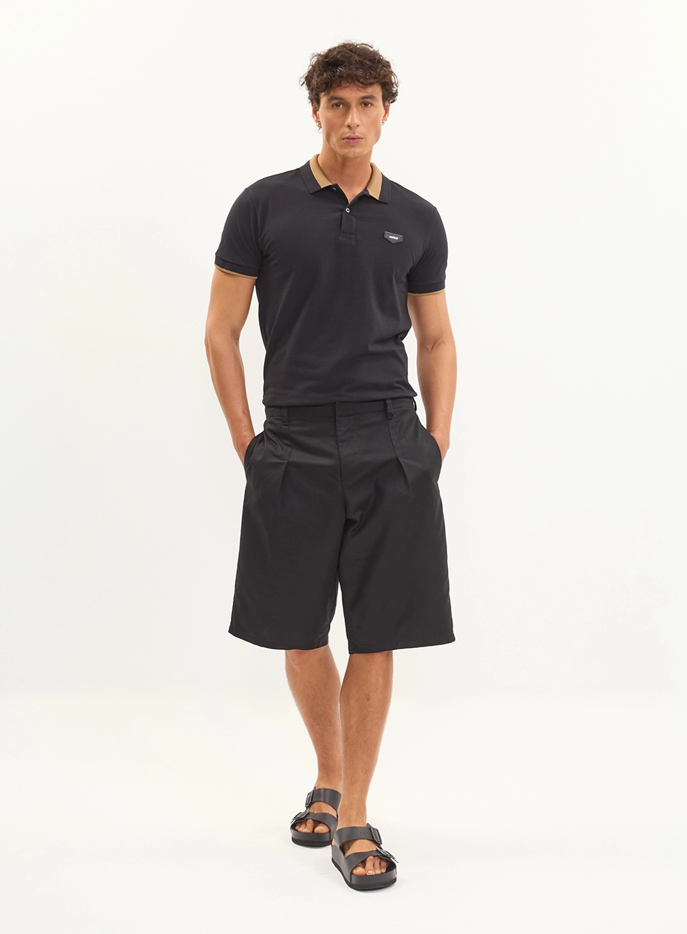 Polo Masculina Piquet Jacquard - Brasil Preto