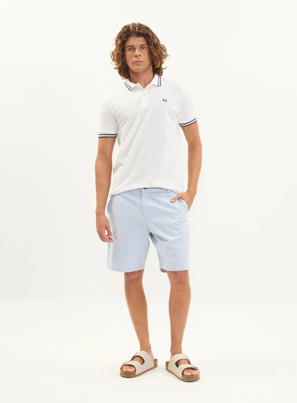 Polo Piquet Jaquard Masculina - Brasil Off Shell