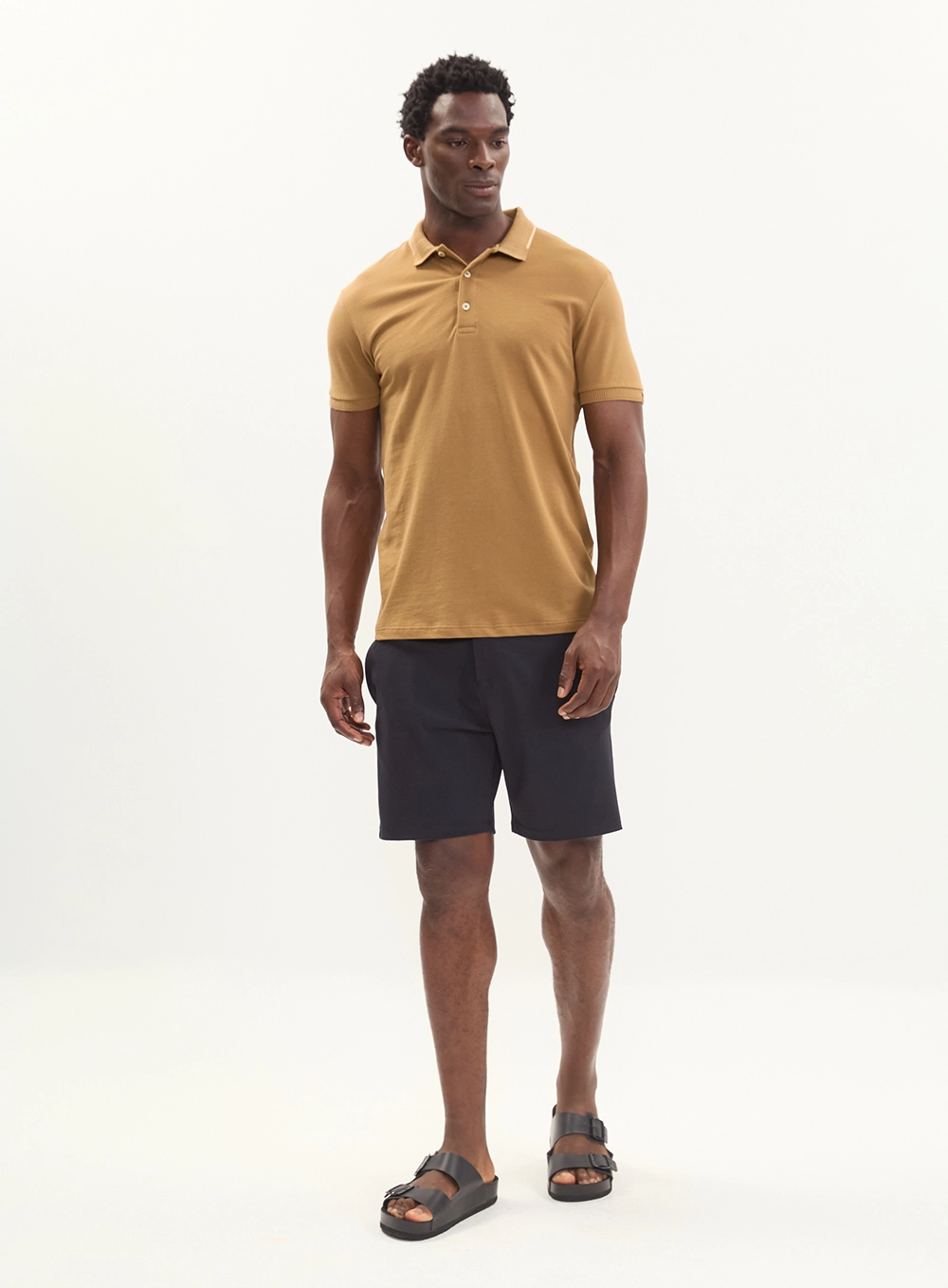 Polo Masculina Piquet Etiqueta Manga - Brasil Marrom