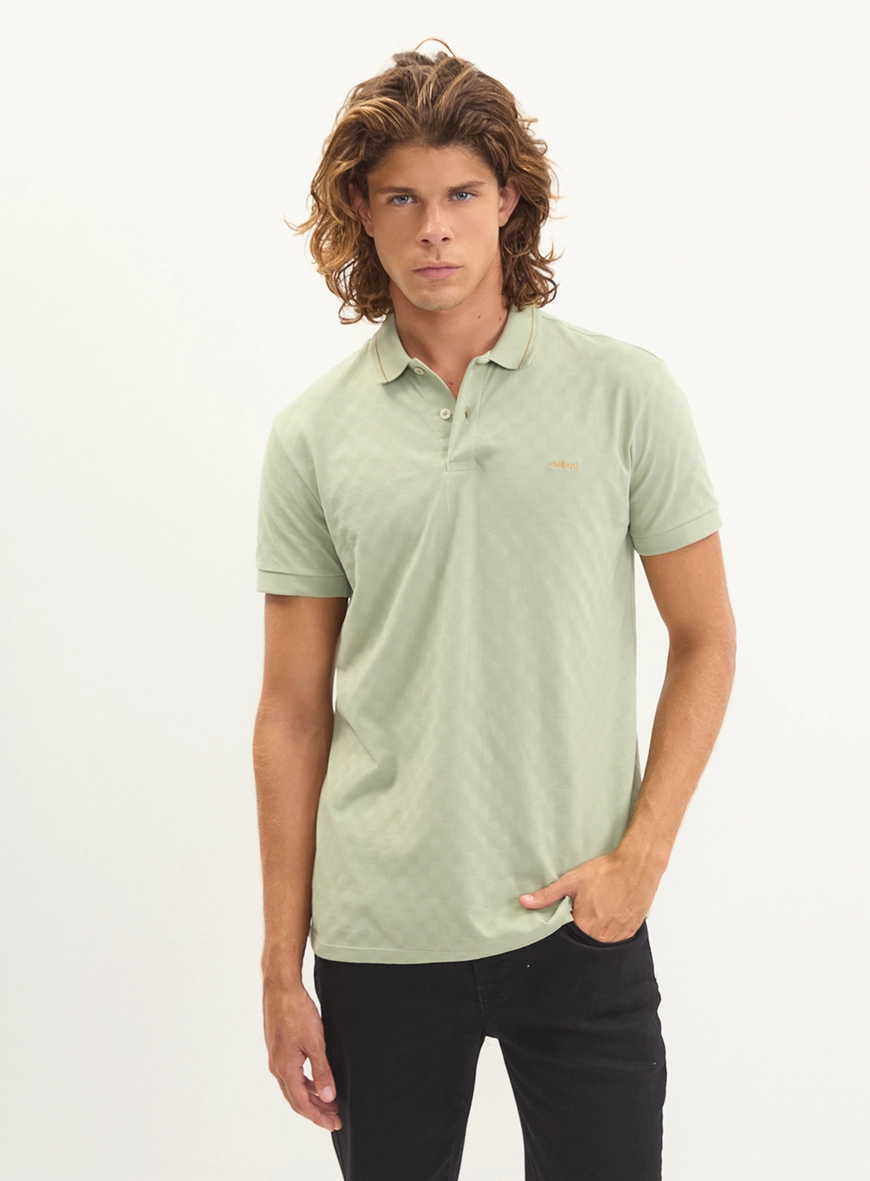 Polo Masculina Jacquard Quadriculada