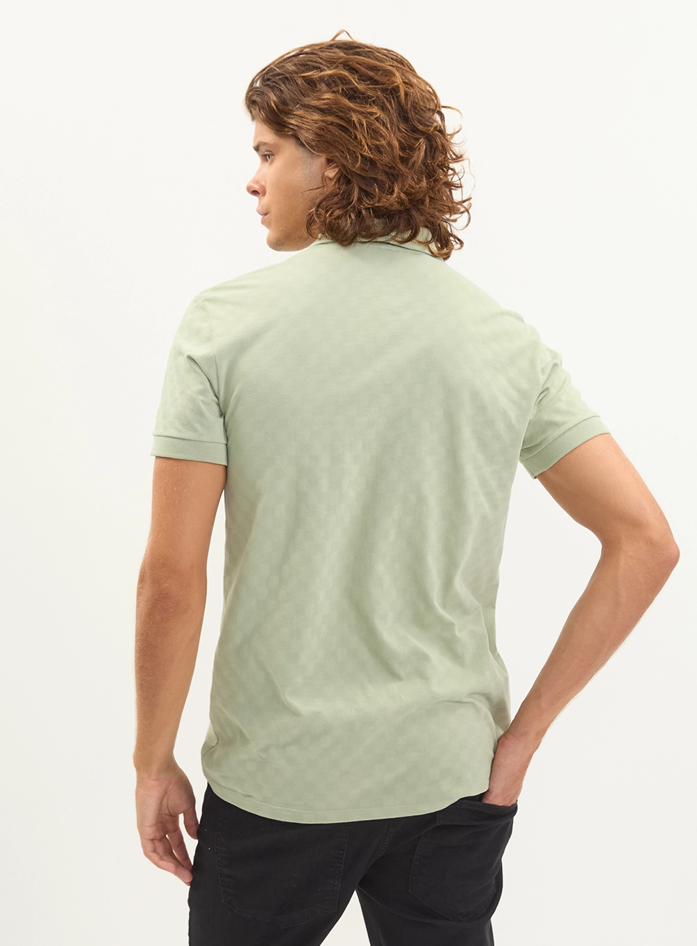 Polo Masculina Jacquard Quadriculada Verde