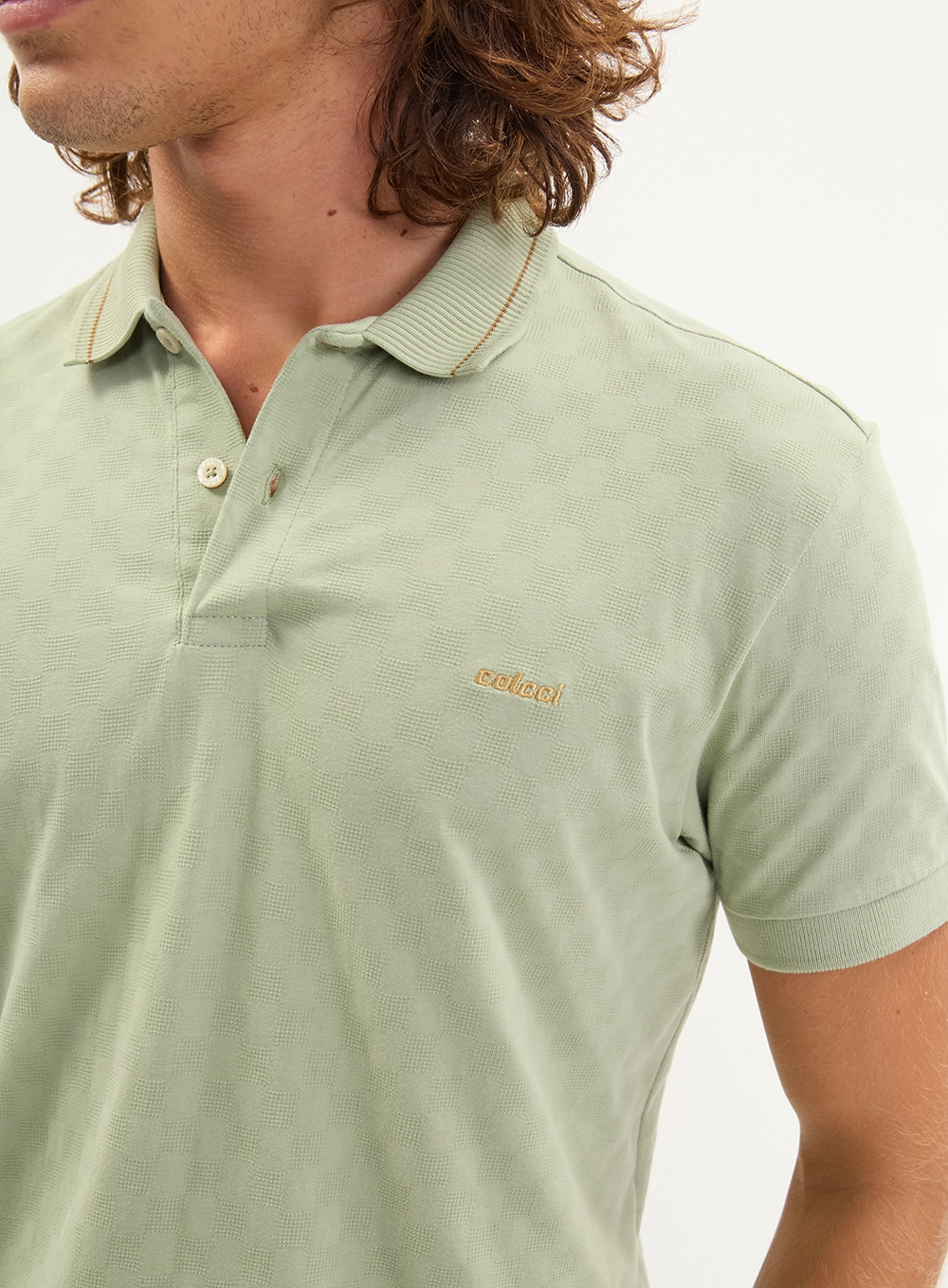 Polo Masculina Jacquard Quadriculada Verde