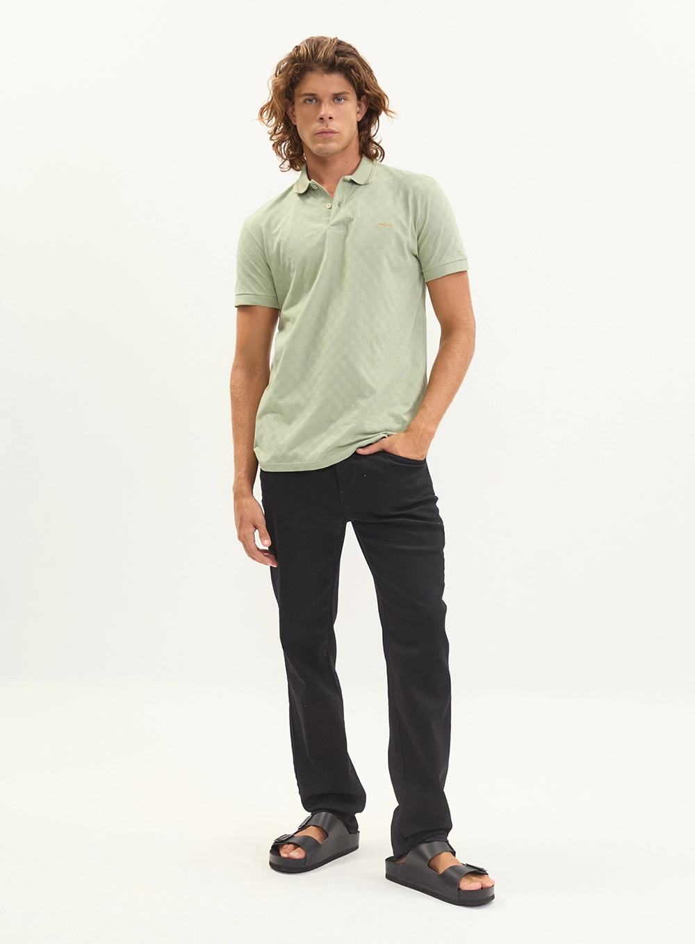 Polo Masculina Jacquard Quadriculada Verde