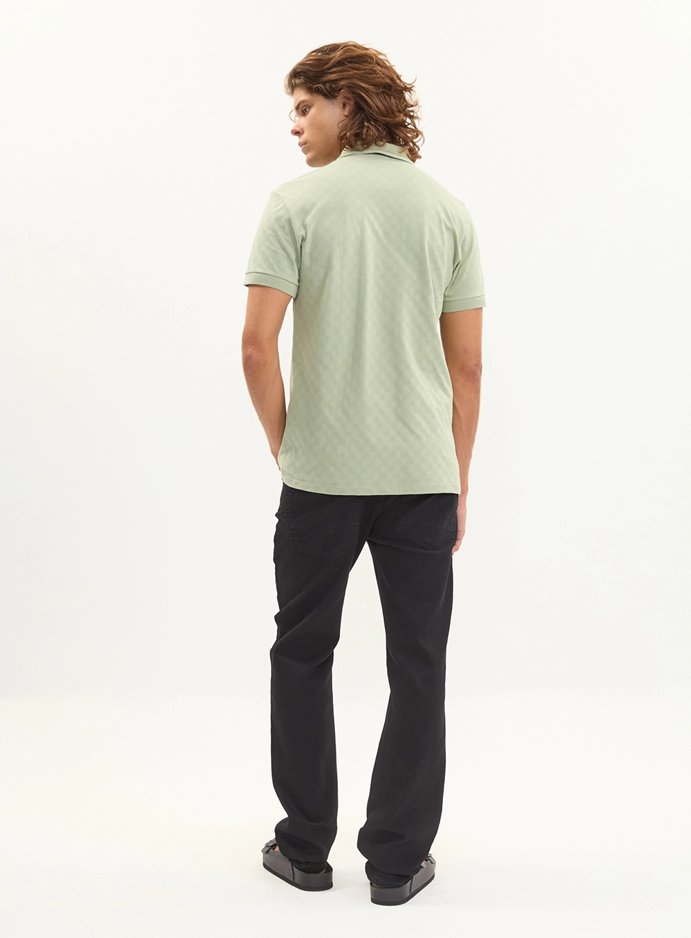 Polo Masculina Jacquard Quadriculada Verde