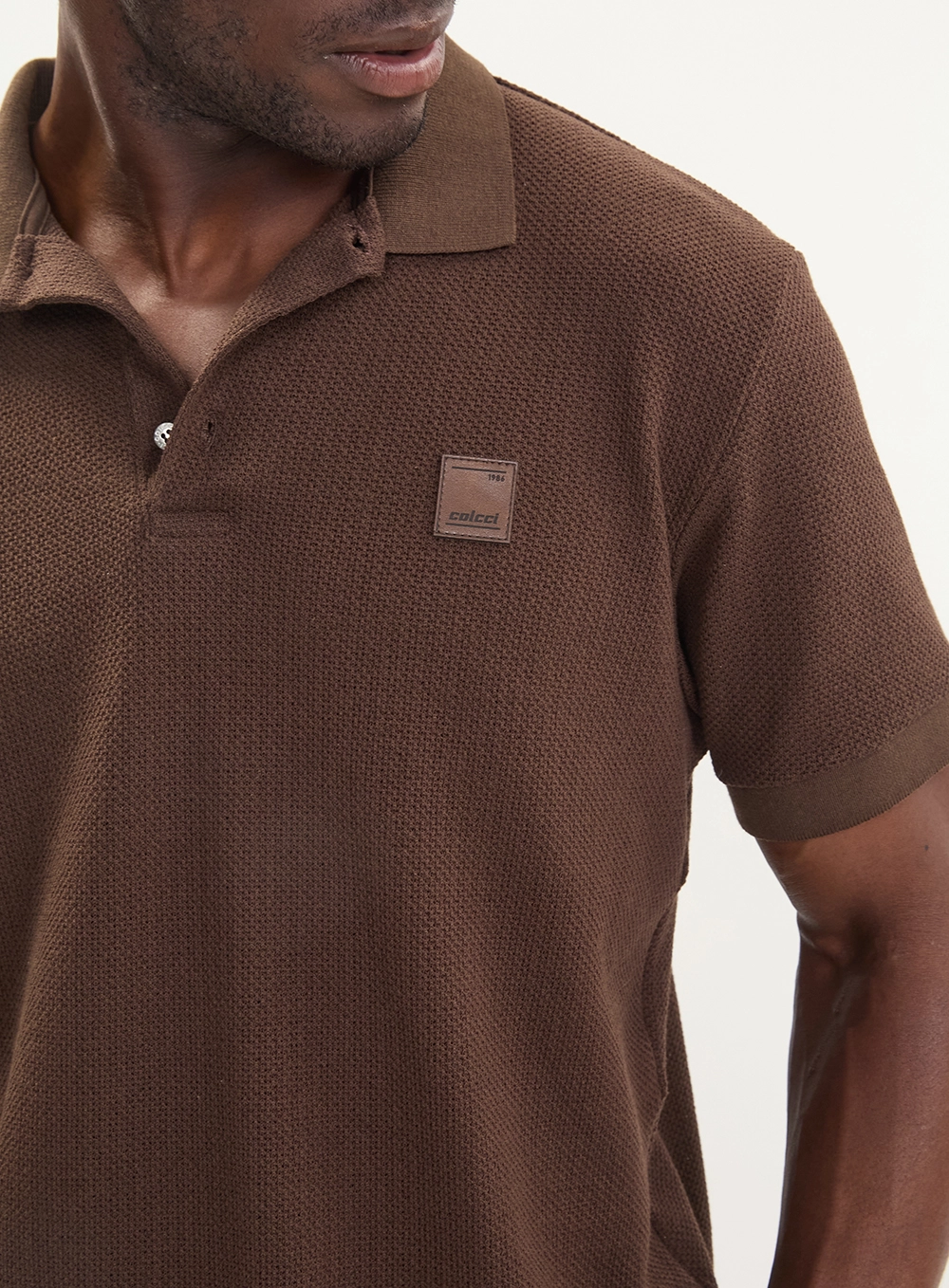 Polo Masculina Tricot - Regular Marrom Coconut